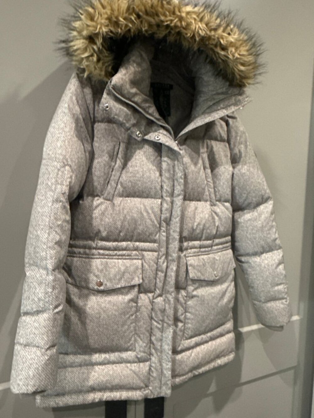Ralph Lauren LRL Womens Jacket Medium Gray Down Winter Coat Removable Hood